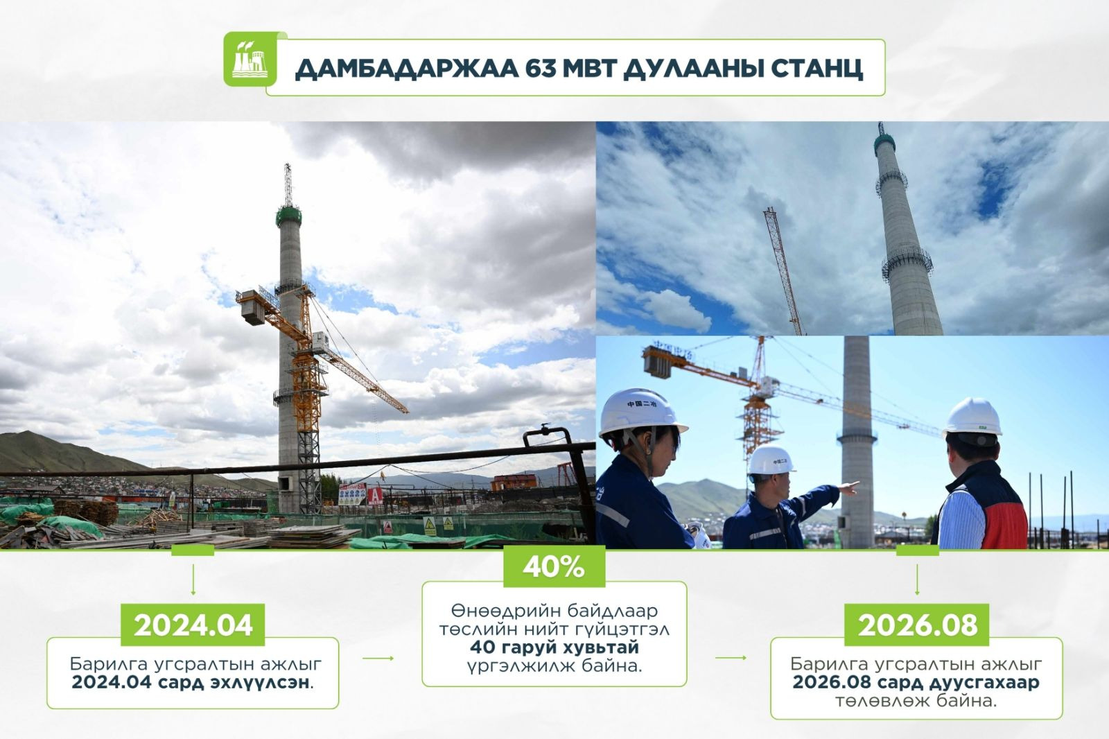 Дамбадаржаа дулааны станцын барилга угсралт 40 гаруй хувьтай үргэлжилж байна